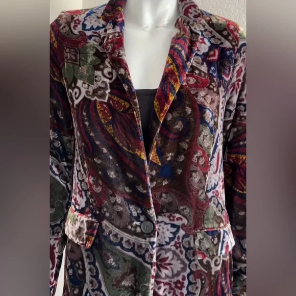 RARE! ZARA Blazer Velvet Paisley Silk Jacket Tops Shirts Suit Jacket Size M - Picture 5 of 7